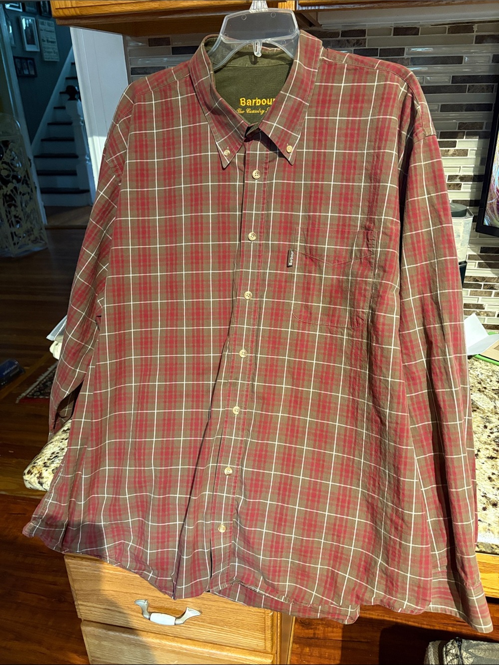 Barbour Burgundy and Brown Plaid Button-Down Shirt